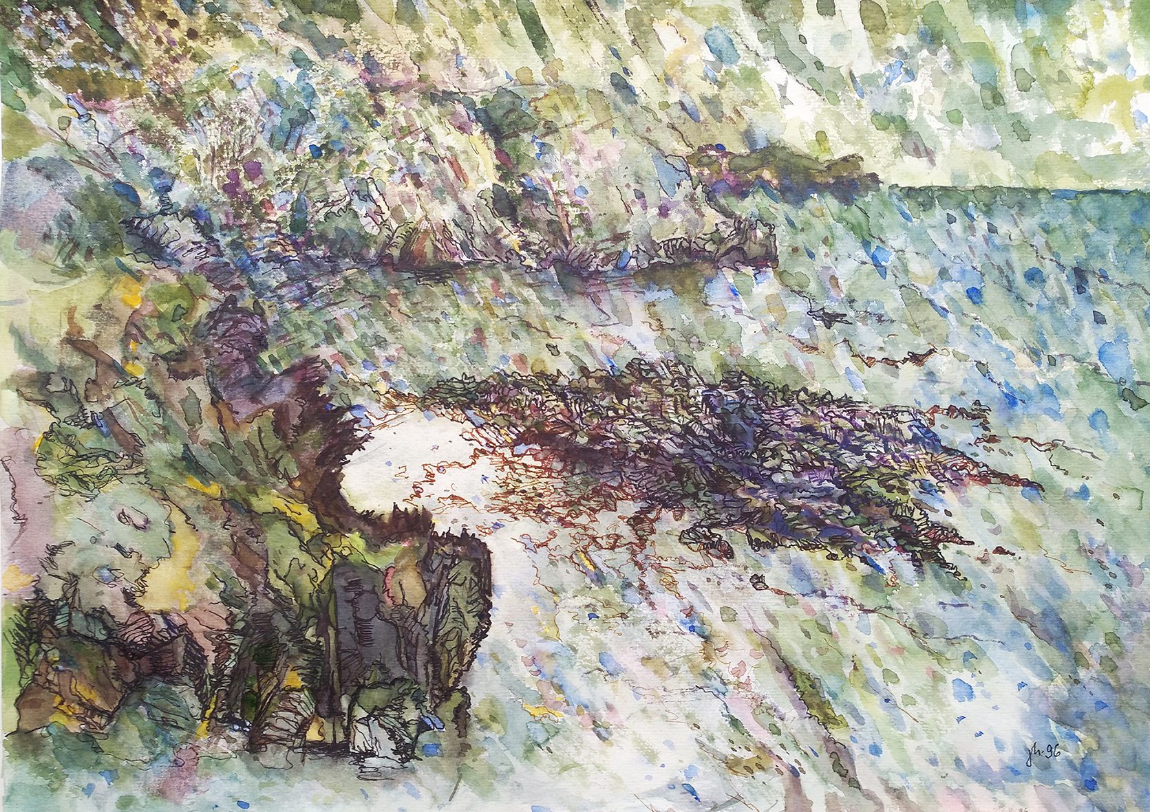 Pechòn, 1998. Watercolor on paper. 45,5 x 32 cm, framed.