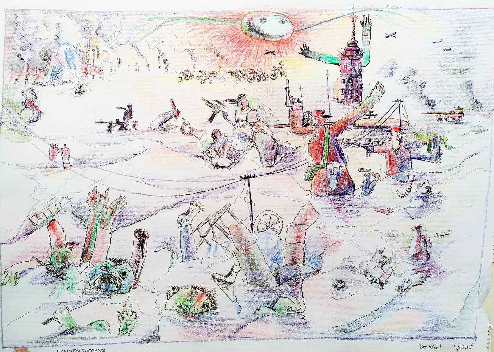 Sonnenaufgang, 2015. Watercolor pen, ink on paper. 45,5 x 64 cm, framed.